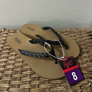 New FLOJOS Navida Size 8 Black Braided with Badge Logo Comfort Flip Flop Sandal